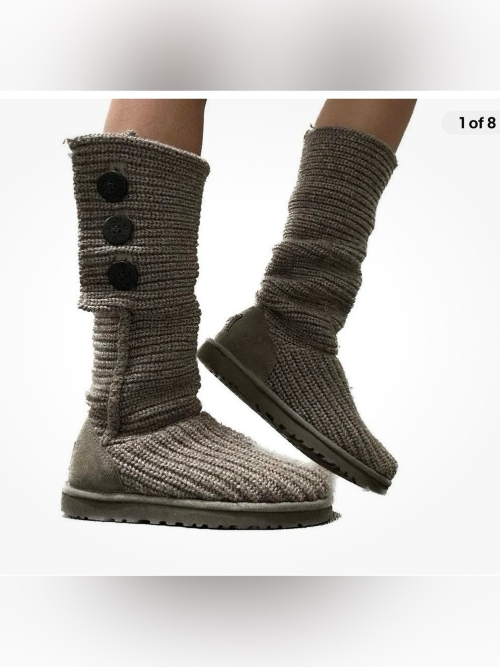 UGG Classic Cardy Tall Knit Foldover Winter Sweater Boots Gray Women's 7 Comfort